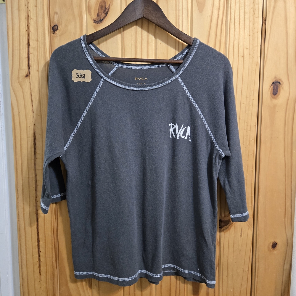 RVCA Womens Artist Network Program Graphic Tee Charcoal Grey 3/4 Sleeve Large